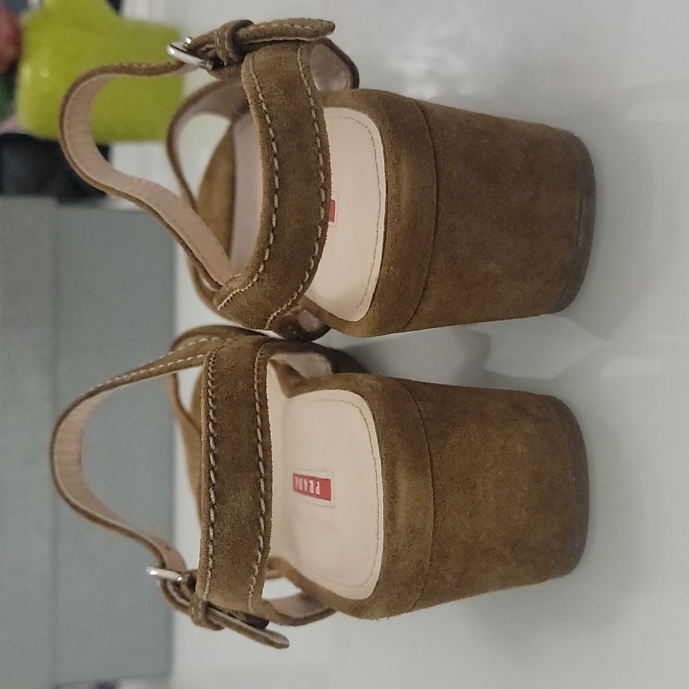 Prada Brown Suede Wedge Sandals - Picture 3 of 12